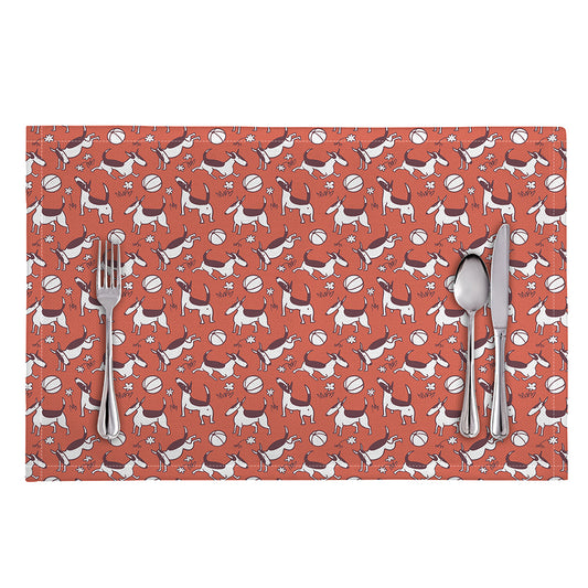 Orange Doodle Bull Terrier Pattern Print Placemat