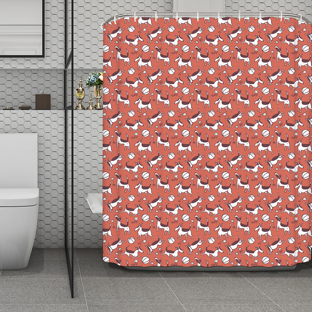 Orange Doodle Bull Terrier Pattern Print Polyester Shower Curtain