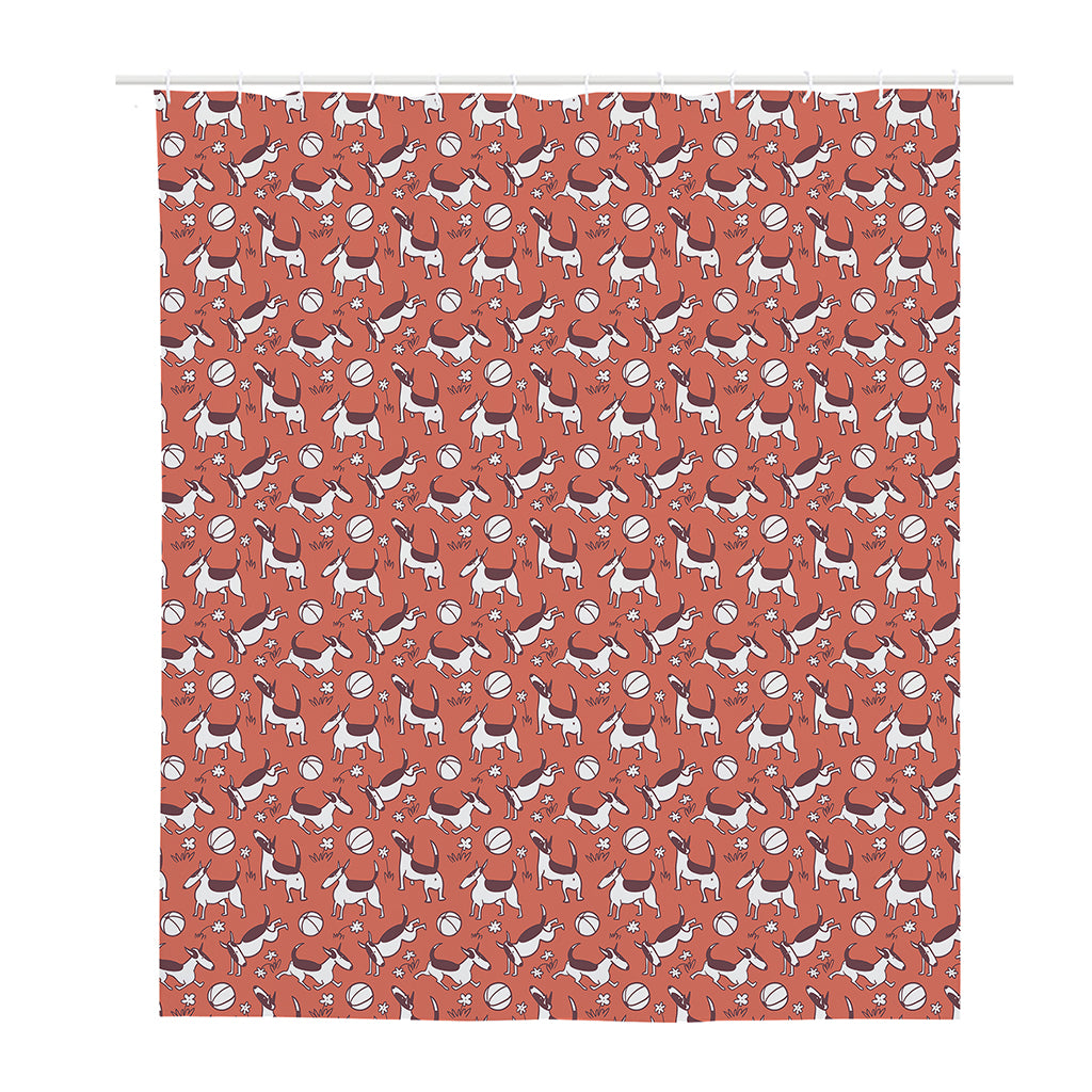 Orange Doodle Bull Terrier Pattern Print Polyester Shower Curtain
