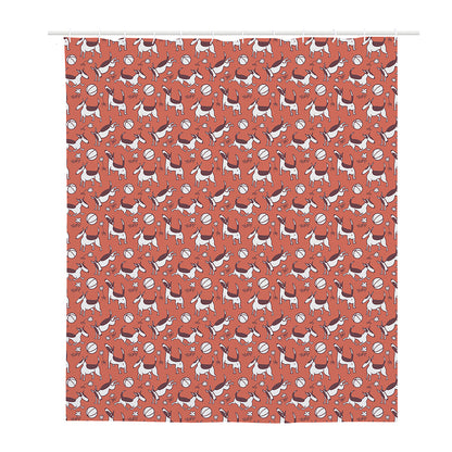 Orange Doodle Bull Terrier Pattern Print Polyester Shower Curtain