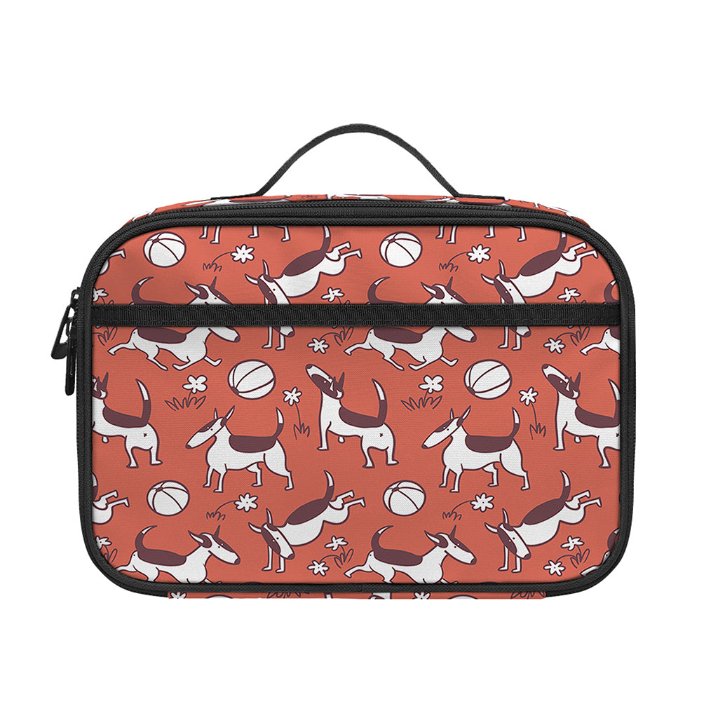 Orange Doodle Bull Terrier Pattern Print Portable Lunch Bag