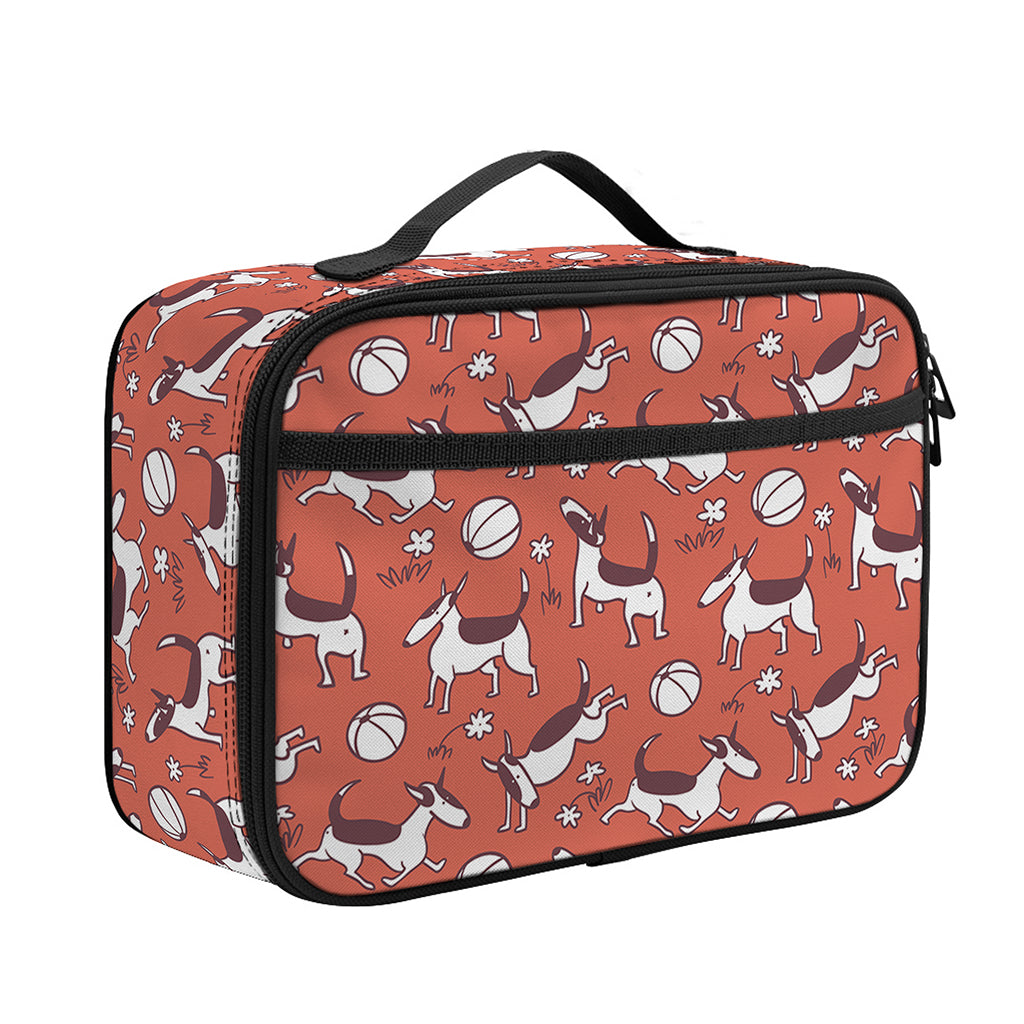 Orange Doodle Bull Terrier Pattern Print Portable Lunch Bag