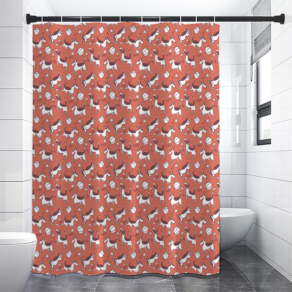 Orange Doodle Bull Terrier Pattern Print Premium Shower Curtain