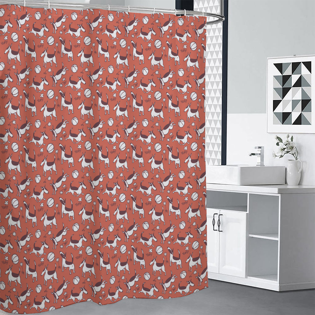 Orange Doodle Bull Terrier Pattern Print Premium Shower Curtain