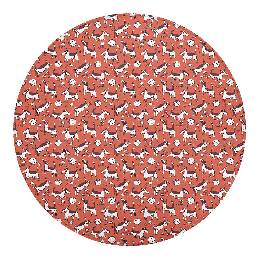 Orange Doodle Bull Terrier Pattern Print Round Blanket