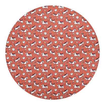 Orange Doodle Bull Terrier Pattern Print Round Blanket