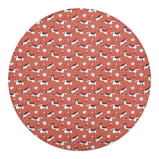 Orange Doodle Bull Terrier Pattern Print Round Blanket