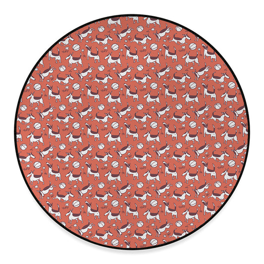 Orange Doodle Bull Terrier Pattern Print Round Floor Mat