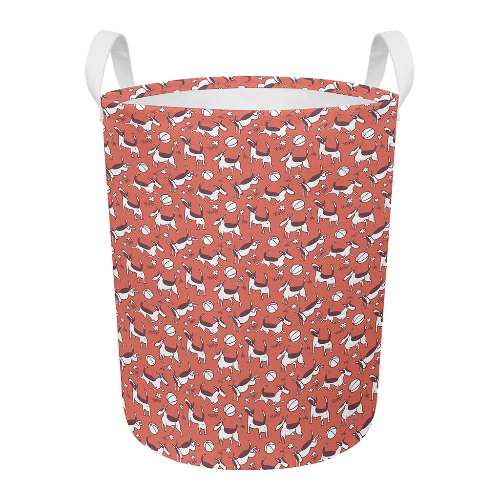 Orange Doodle Bull Terrier Pattern Print Round Laundry Basket