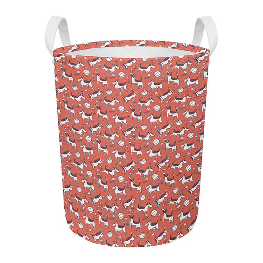 Orange Doodle Bull Terrier Pattern Print Round Laundry Basket