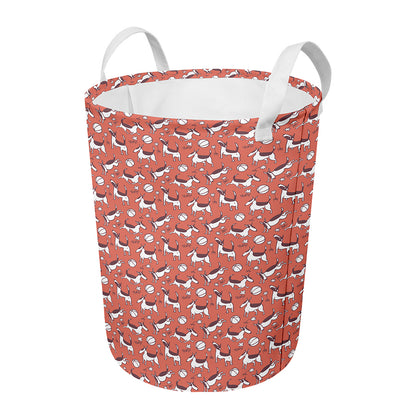 Orange Doodle Bull Terrier Pattern Print Round Laundry Basket