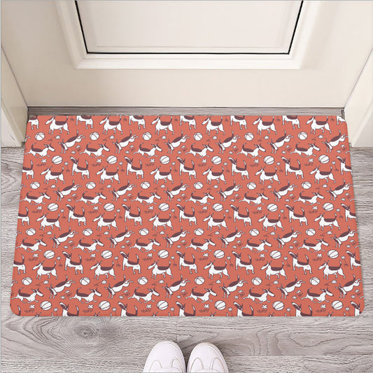 Orange Doodle Bull Terrier Pattern Print Rubber Doormat