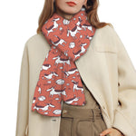 Orange Doodle Bull Terrier Pattern Print Scarf