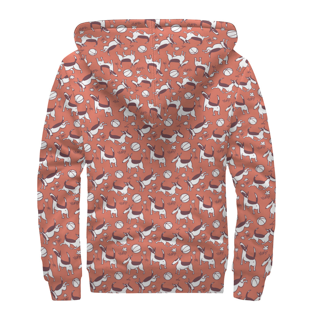 Orange Doodle Bull Terrier Pattern Print Sherpa Lined Zip Up Hoodie