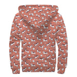 Orange Doodle Bull Terrier Pattern Print Sherpa Lined Zip Up Hoodie