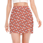 Orange Doodle Bull Terrier Pattern Print Side Slit Mini Skirt