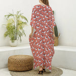 Orange Doodle Bull Terrier Pattern Print Silk V-Neck Kaftan Dress