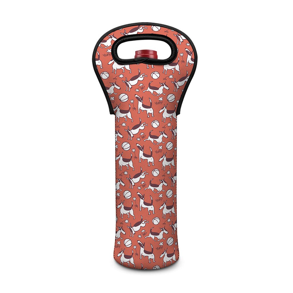 Orange Doodle Bull Terrier Pattern Print Single Neoprene Wine Tote