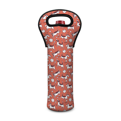 Orange Doodle Bull Terrier Pattern Print Single Neoprene Wine Tote