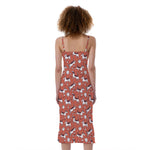Orange Doodle Bull Terrier Pattern Print Slim Fit Midi Cami Dress