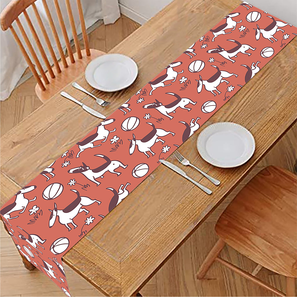 Orange Doodle Bull Terrier Pattern Print Table Runner