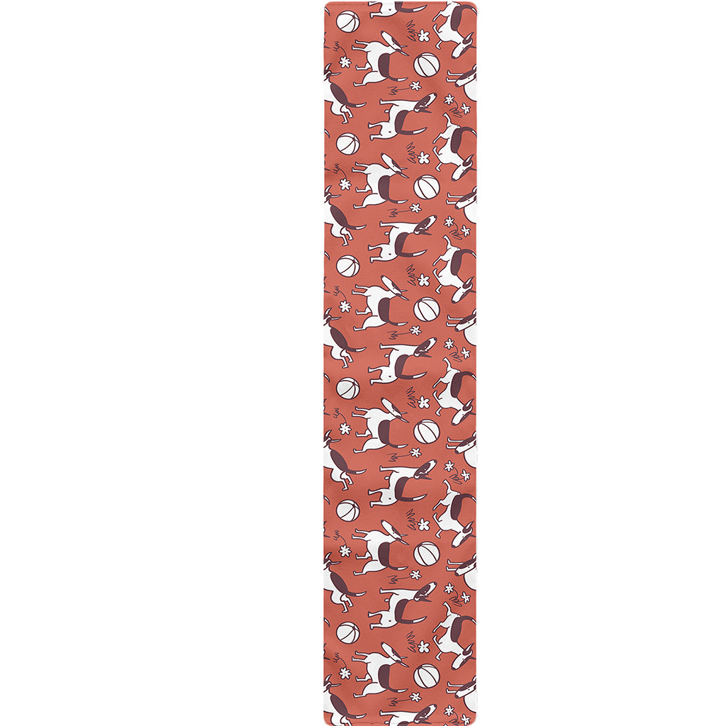 Orange Doodle Bull Terrier Pattern Print Table Runner