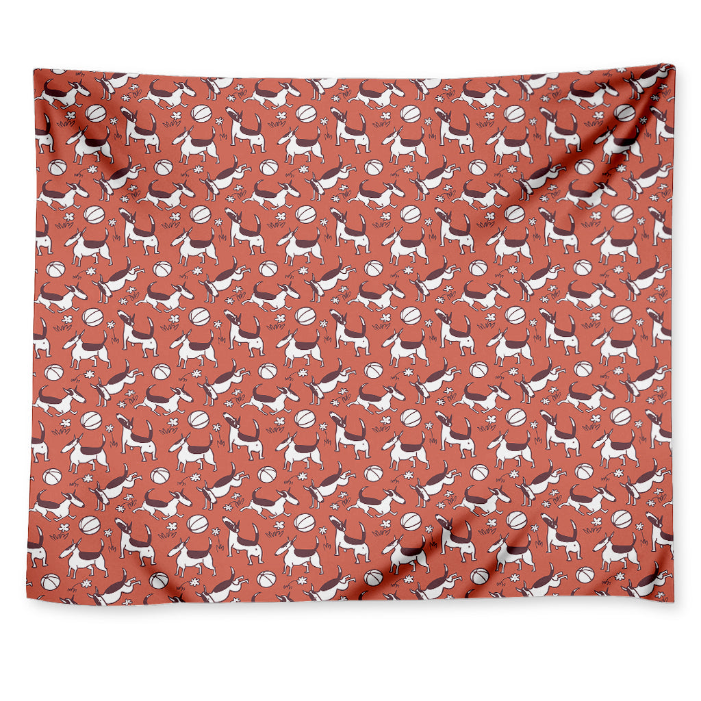 Orange Doodle Bull Terrier Pattern Print Tapestry