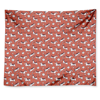 Orange Doodle Bull Terrier Pattern Print Tapestry