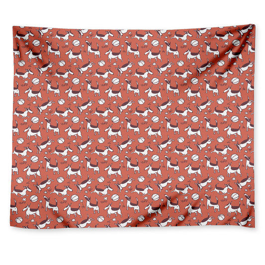 Orange Doodle Bull Terrier Pattern Print Tapestry