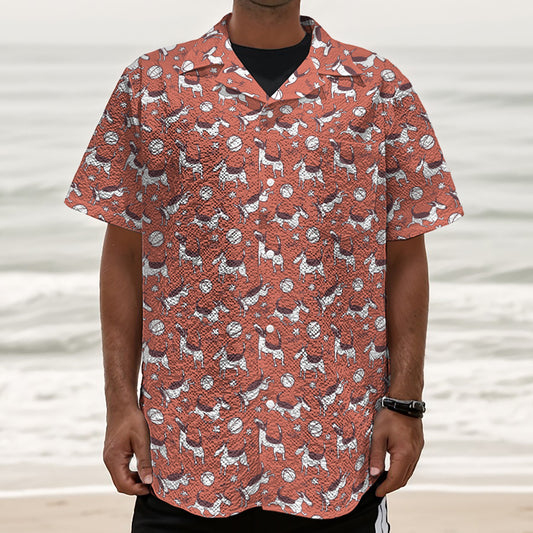 Orange Doodle Bull Terrier Pattern Print Textured Short Sleeve Shirt