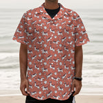 Orange Doodle Bull Terrier Pattern Print Textured Short Sleeve Shirt