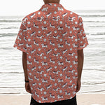 Orange Doodle Bull Terrier Pattern Print Textured Short Sleeve Shirt