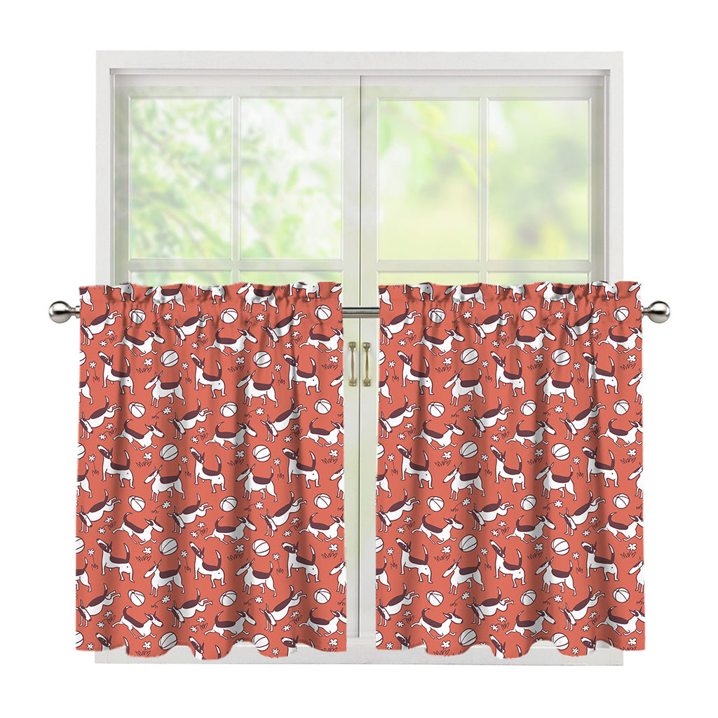 Orange Doodle Bull Terrier Pattern Print Tier Curtains
