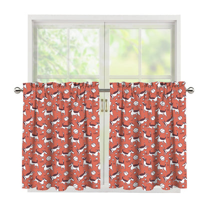 Orange Doodle Bull Terrier Pattern Print Tier Curtains