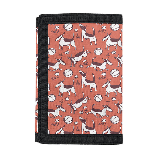Orange Doodle Bull Terrier Pattern Print Trifold Wallet