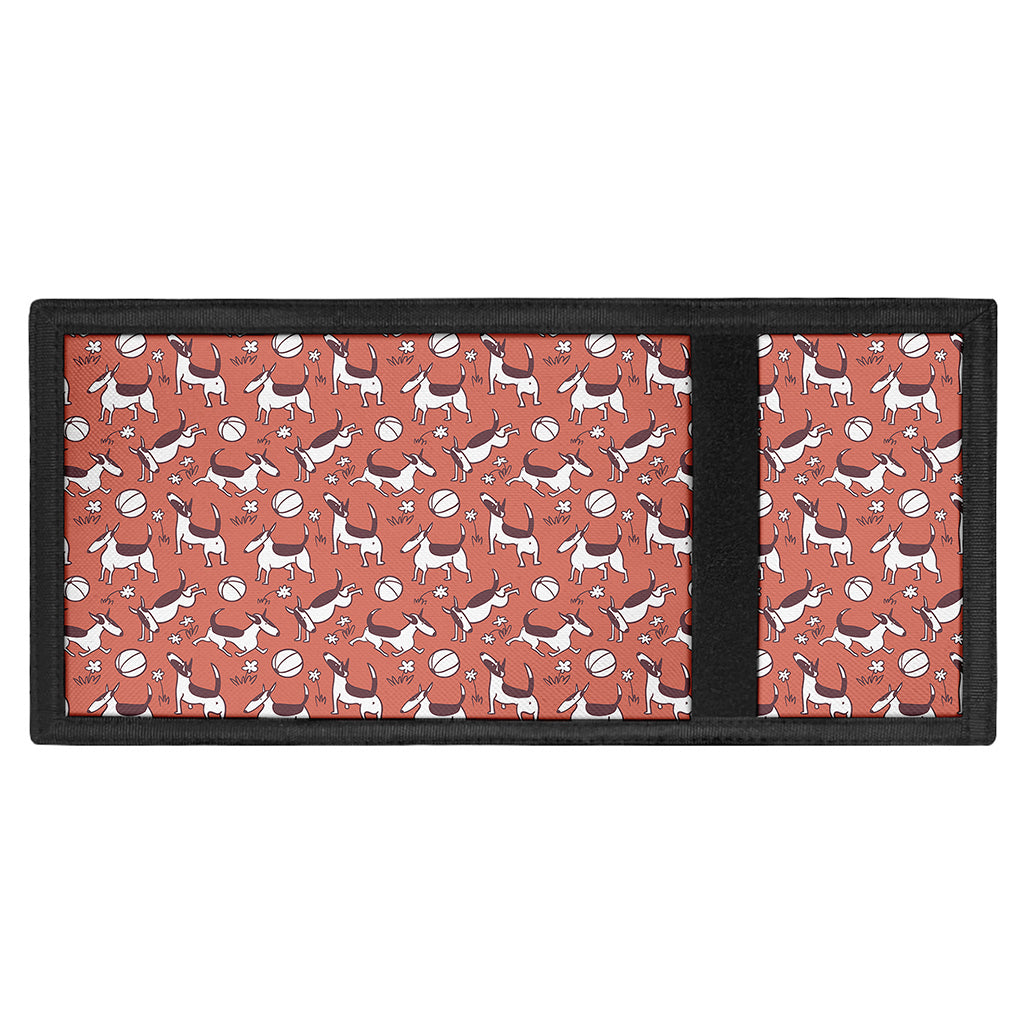 Orange Doodle Bull Terrier Pattern Print Trifold Wallet