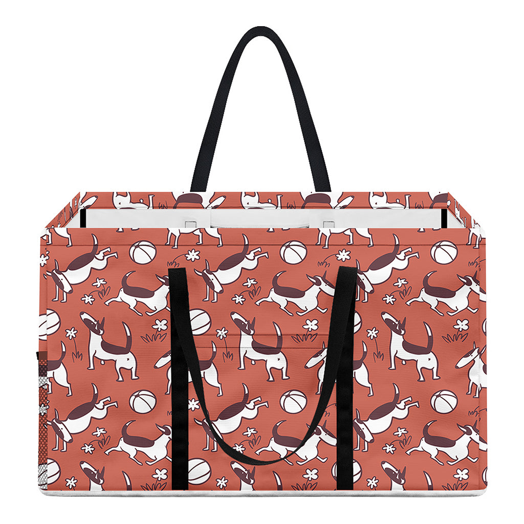 Orange Doodle Bull Terrier Pattern Print Utility Tote Bag