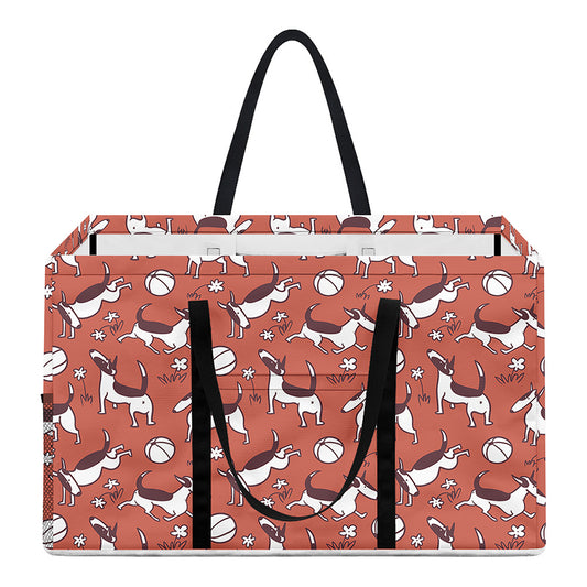 Orange Doodle Bull Terrier Pattern Print Utility Tote Bag