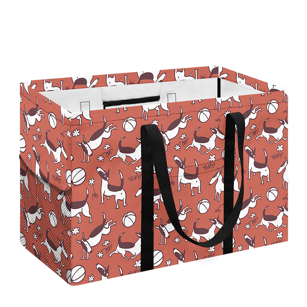 Orange Doodle Bull Terrier Pattern Print Utility Tote Bag