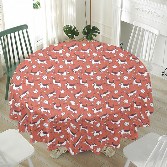 Orange Doodle Bull Terrier Pattern Print Waterproof Round Tablecloth