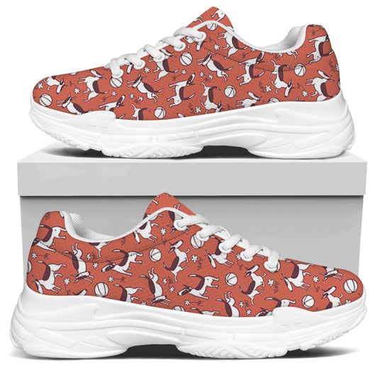 Orange Doodle Bull Terrier Pattern Print White Chunky Shoes