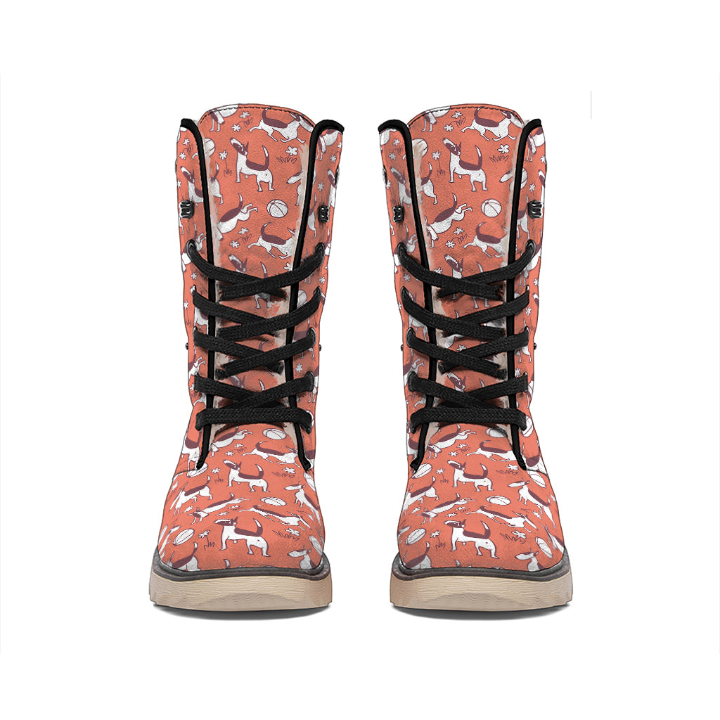 Orange Doodle Bull Terrier Pattern Print Winter Boots