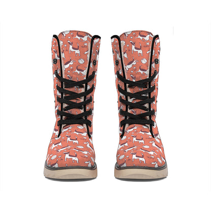Orange Doodle Bull Terrier Pattern Print Winter Boots