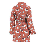 Orange Doodle Bull Terrier Pattern Print Women's Bathrobe
