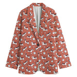 Orange Doodle Bull Terrier Pattern Print Women's Blazer