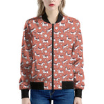 Orange Doodle Bull Terrier Pattern Print Women's Bomber Jacket