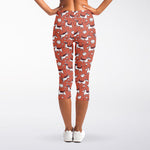 Orange Doodle Bull Terrier Pattern Print Women's Capri Leggings
