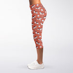 Orange Doodle Bull Terrier Pattern Print Women's Capri Leggings