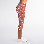 Orange Doodle Bull Terrier Pattern Print Women's Capri Leggings