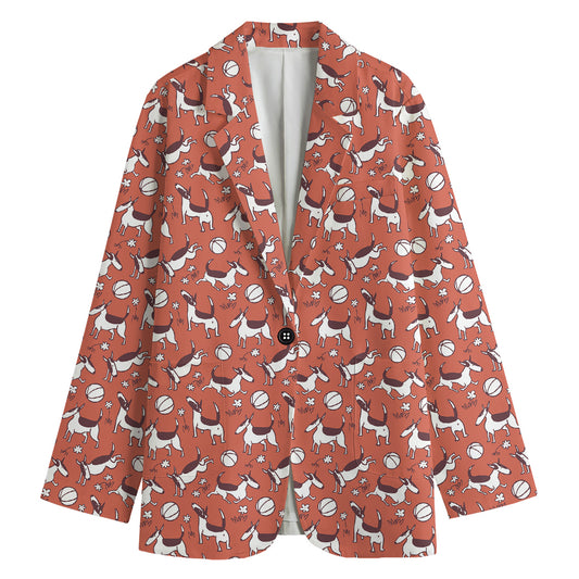 Orange Doodle Bull Terrier Pattern Print Women's Cotton Blazer